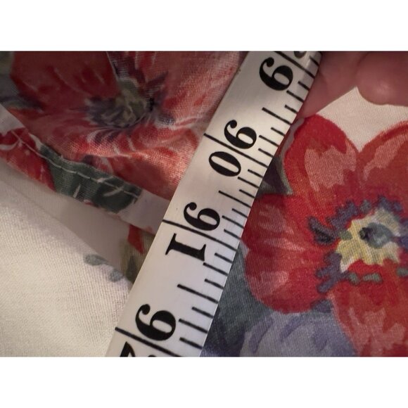 VTG Queen Size Flat Sheet Linen Cotton Black Red Lavender Floral Cottage French - Picture 8 of 11